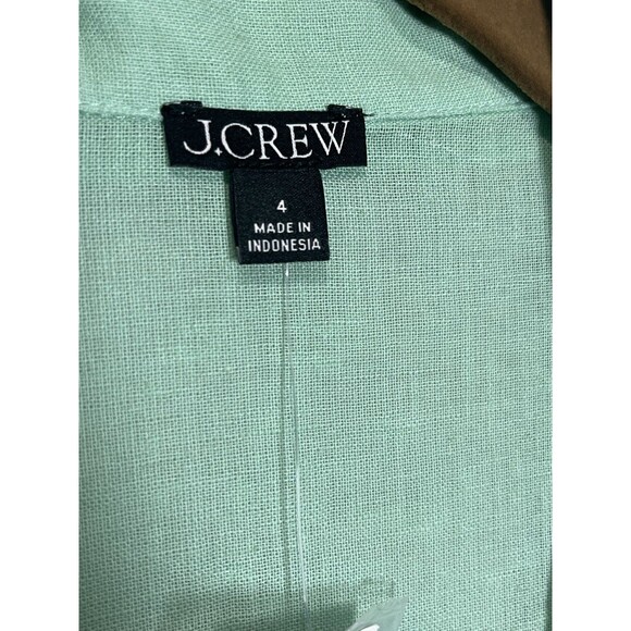 J Crew Camp Collar Shirt Women's 4 Green Linen Blend Button Up Beach Resort - Picture 3 of 7